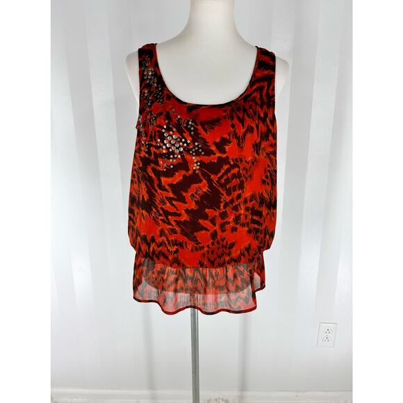 Apt. 9 Tops - APT 9 Women’s Burnt Orange Pattern Sleeveless Sheer Top Sz M
